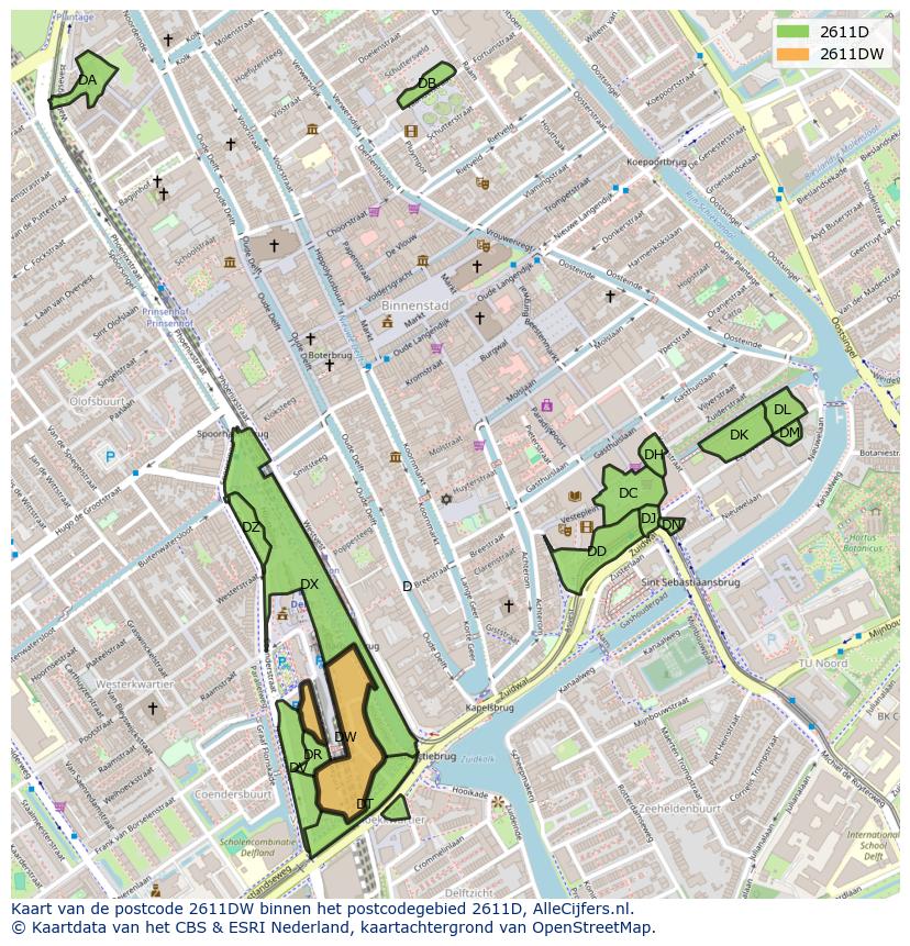 Afbeelding van het postcodegebied 2611 DW op de kaart.