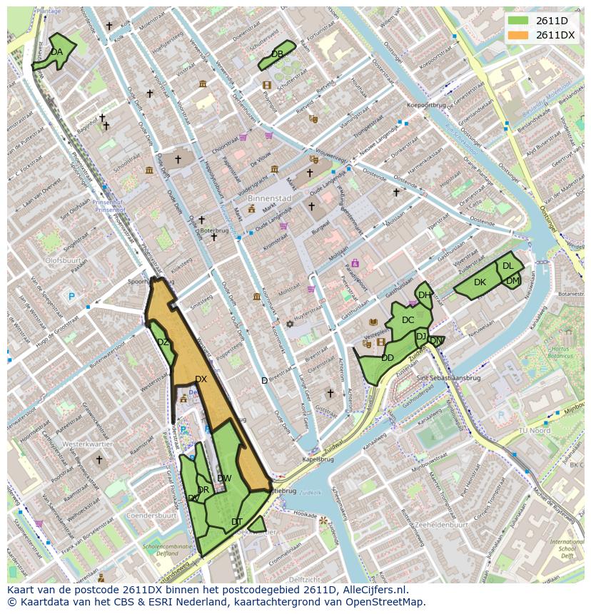 Afbeelding van het postcodegebied 2611 DX op de kaart.