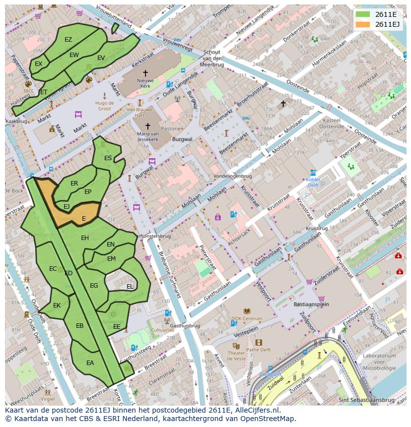 Afbeelding van het postcodegebied 2611 EJ op de kaart.