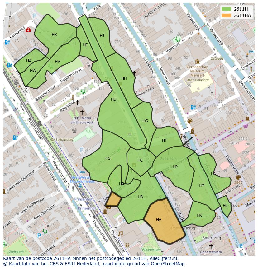 Afbeelding van het postcodegebied 2611 HA op de kaart.