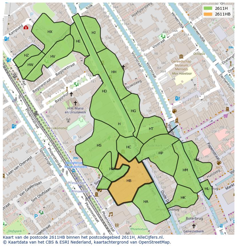 Afbeelding van het postcodegebied 2611 HB op de kaart.