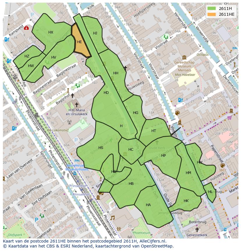 Afbeelding van het postcodegebied 2611 HE op de kaart.