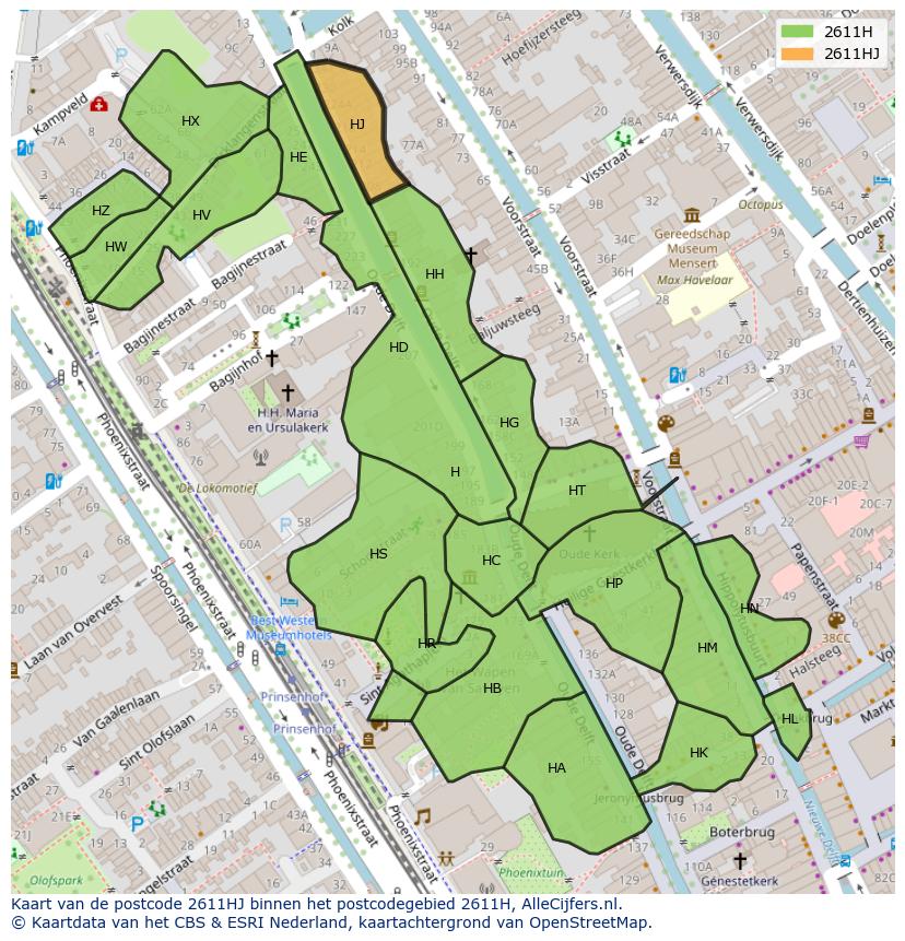 Afbeelding van het postcodegebied 2611 HJ op de kaart.