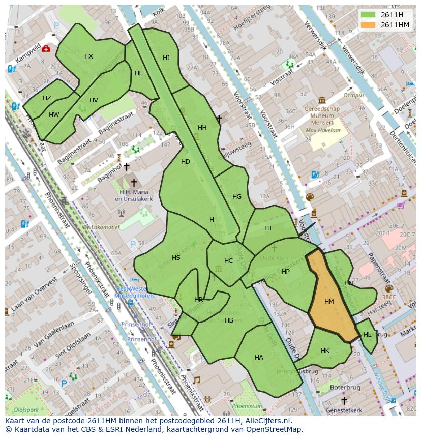 Afbeelding van het postcodegebied 2611 HM op de kaart.