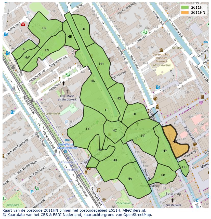 Afbeelding van het postcodegebied 2611 HN op de kaart.