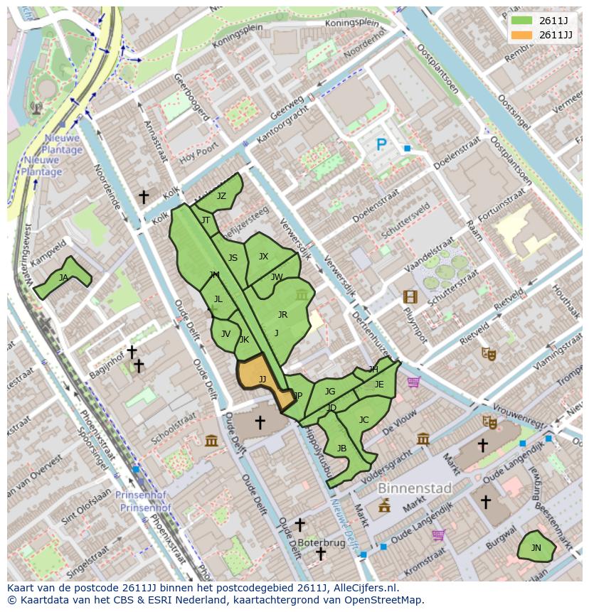 Afbeelding van het postcodegebied 2611 JJ op de kaart.