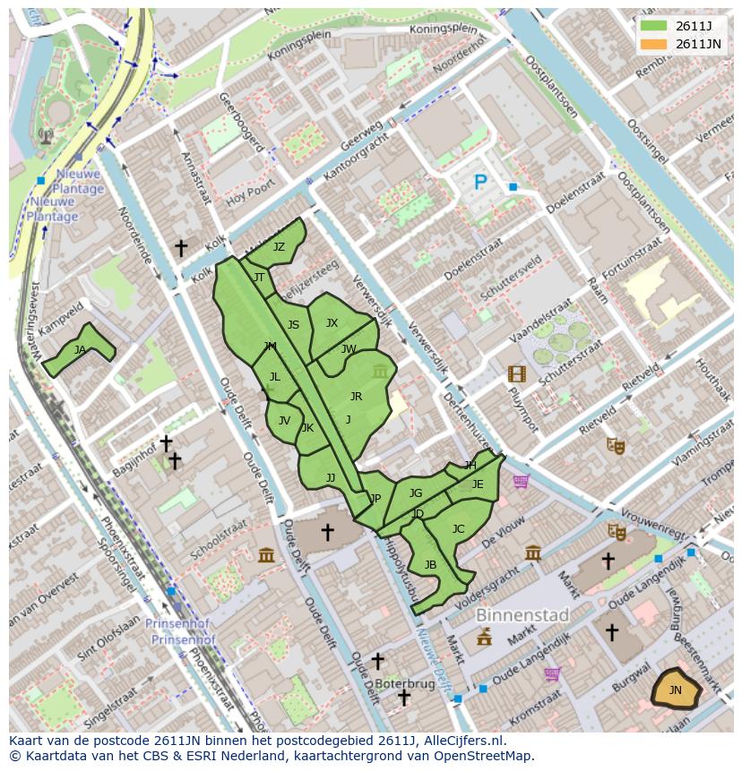 Afbeelding van het postcodegebied 2611 JN op de kaart.