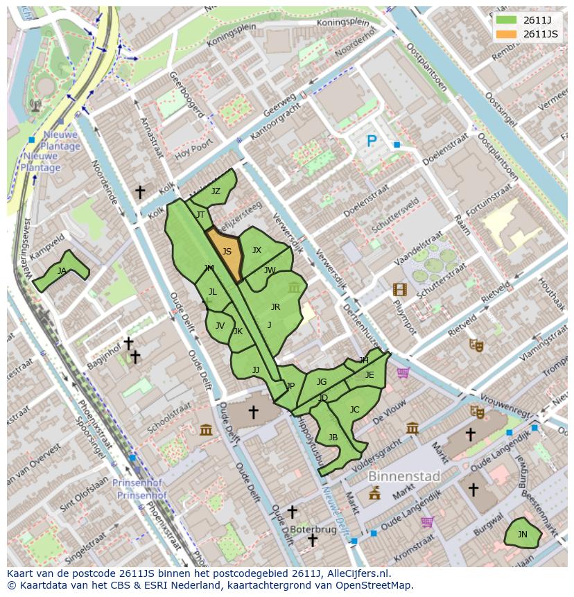 Afbeelding van het postcodegebied 2611 JS op de kaart.