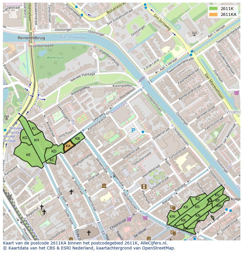 Afbeelding van het postcodegebied 2611 KA op de kaart.