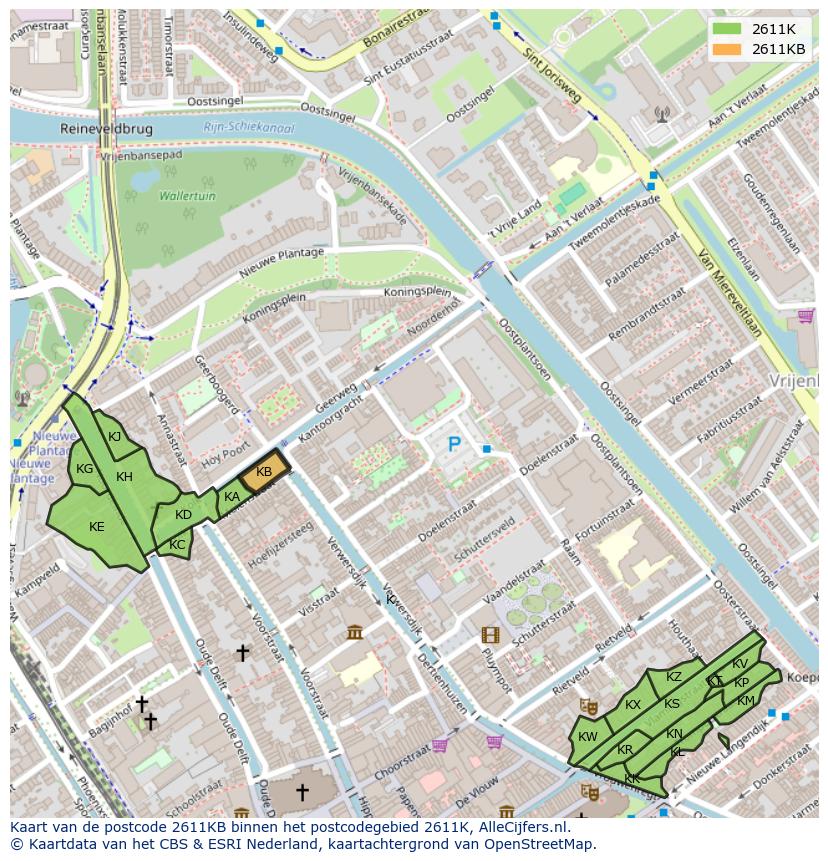 Afbeelding van het postcodegebied 2611 KB op de kaart.