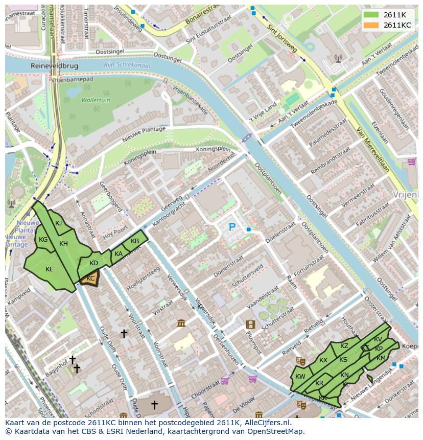 Afbeelding van het postcodegebied 2611 KC op de kaart.