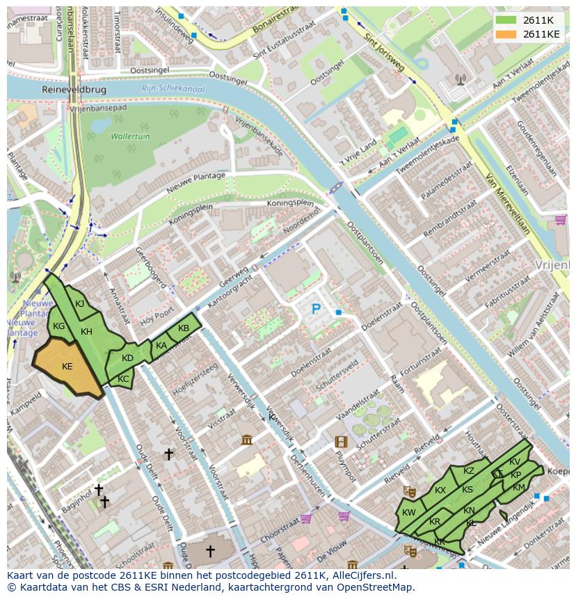 Afbeelding van het postcodegebied 2611 KE op de kaart.