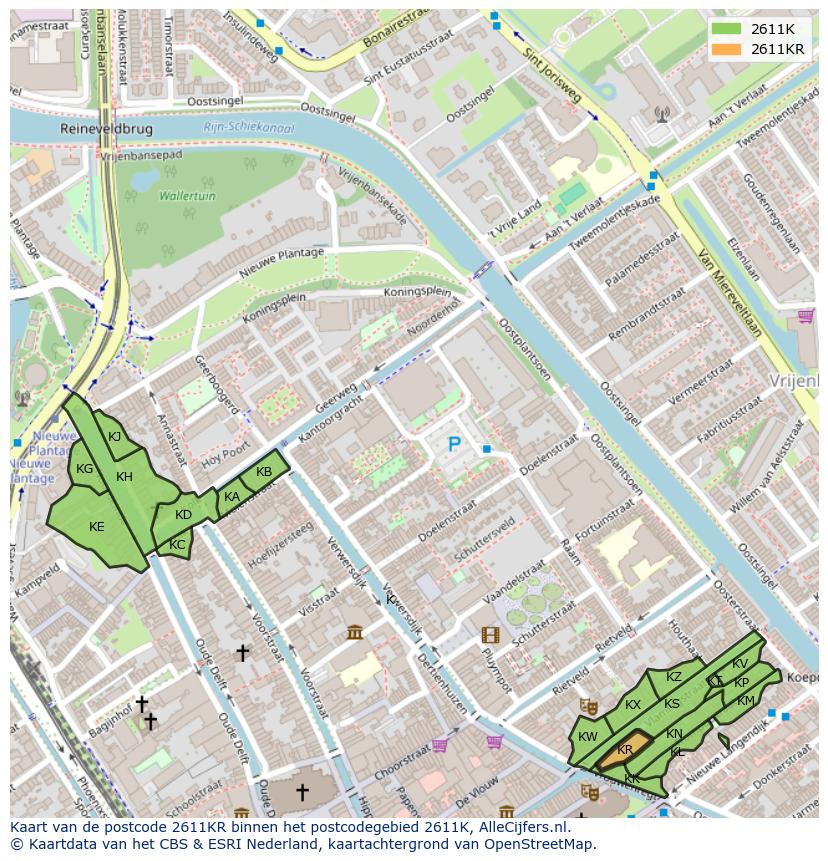 Afbeelding van het postcodegebied 2611 KR op de kaart.