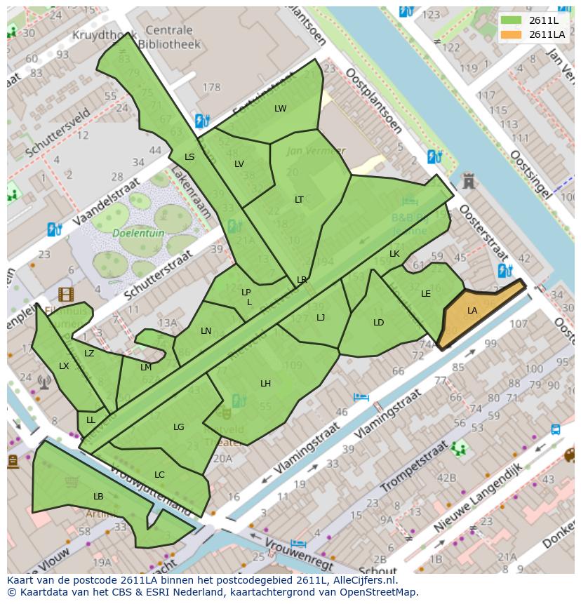 Afbeelding van het postcodegebied 2611 LA op de kaart.