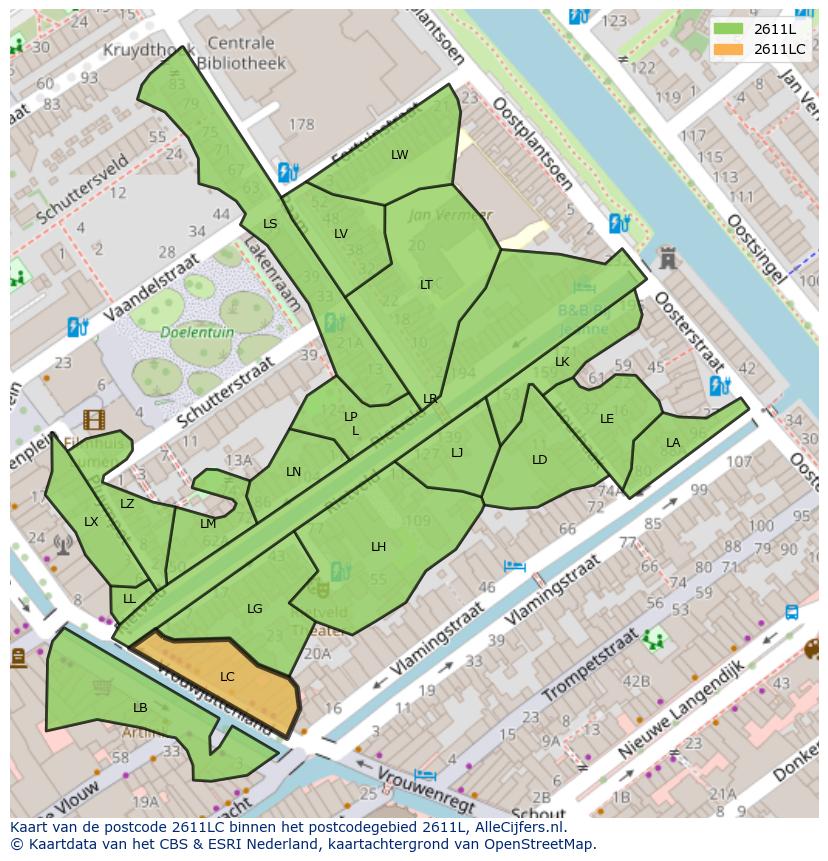 Afbeelding van het postcodegebied 2611 LC op de kaart.