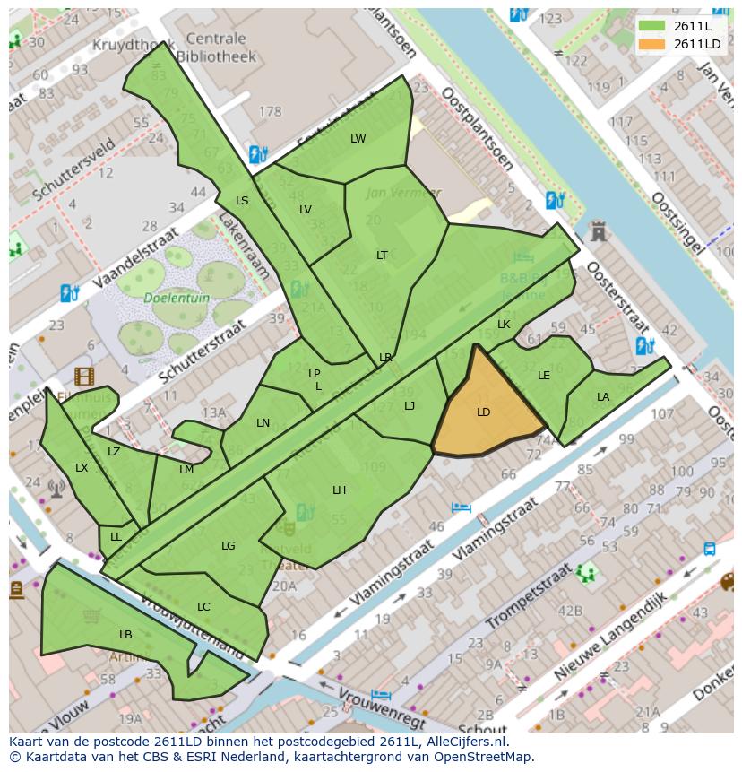 Afbeelding van het postcodegebied 2611 LD op de kaart.