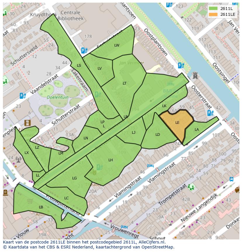 Afbeelding van het postcodegebied 2611 LE op de kaart.