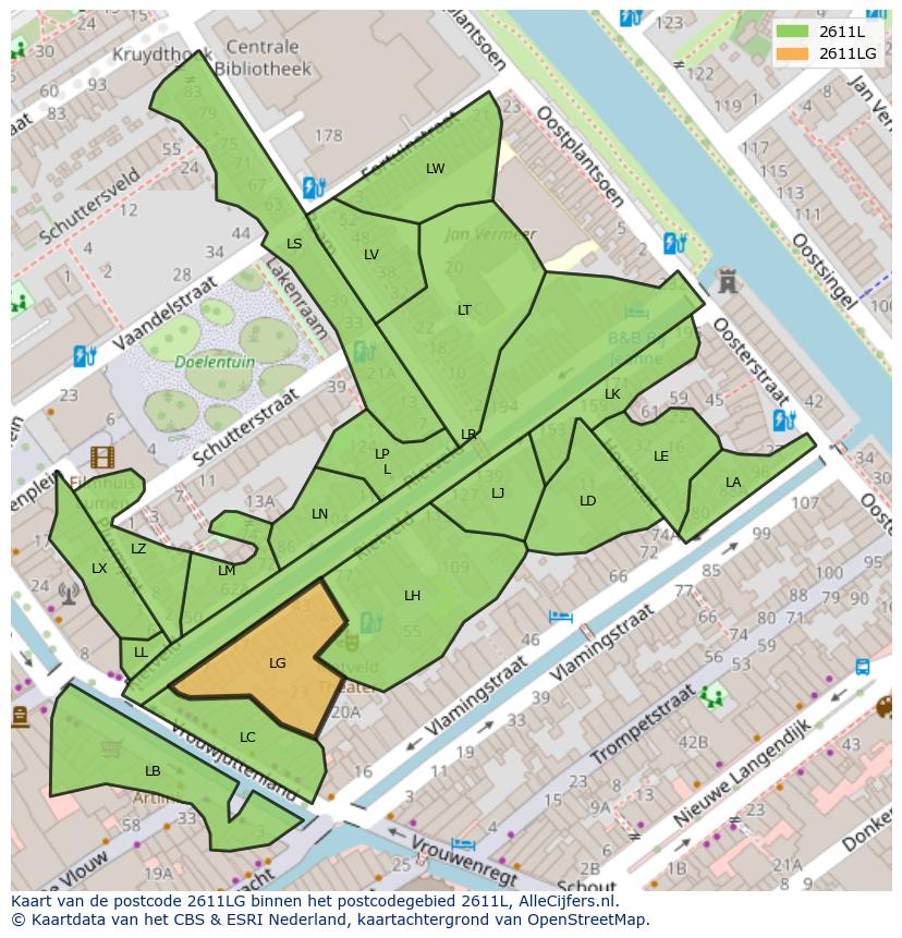 Afbeelding van het postcodegebied 2611 LG op de kaart.