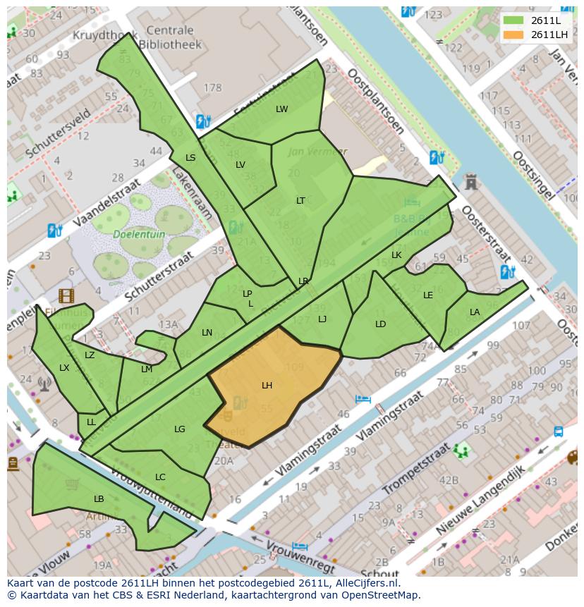 Afbeelding van het postcodegebied 2611 LH op de kaart.