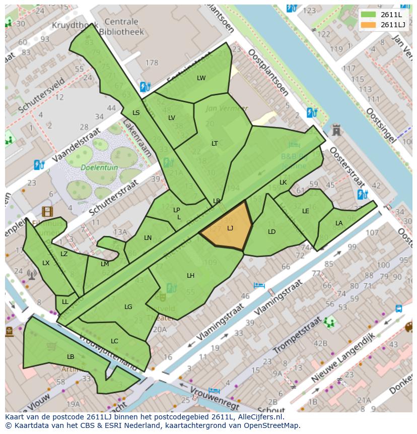 Afbeelding van het postcodegebied 2611 LJ op de kaart.