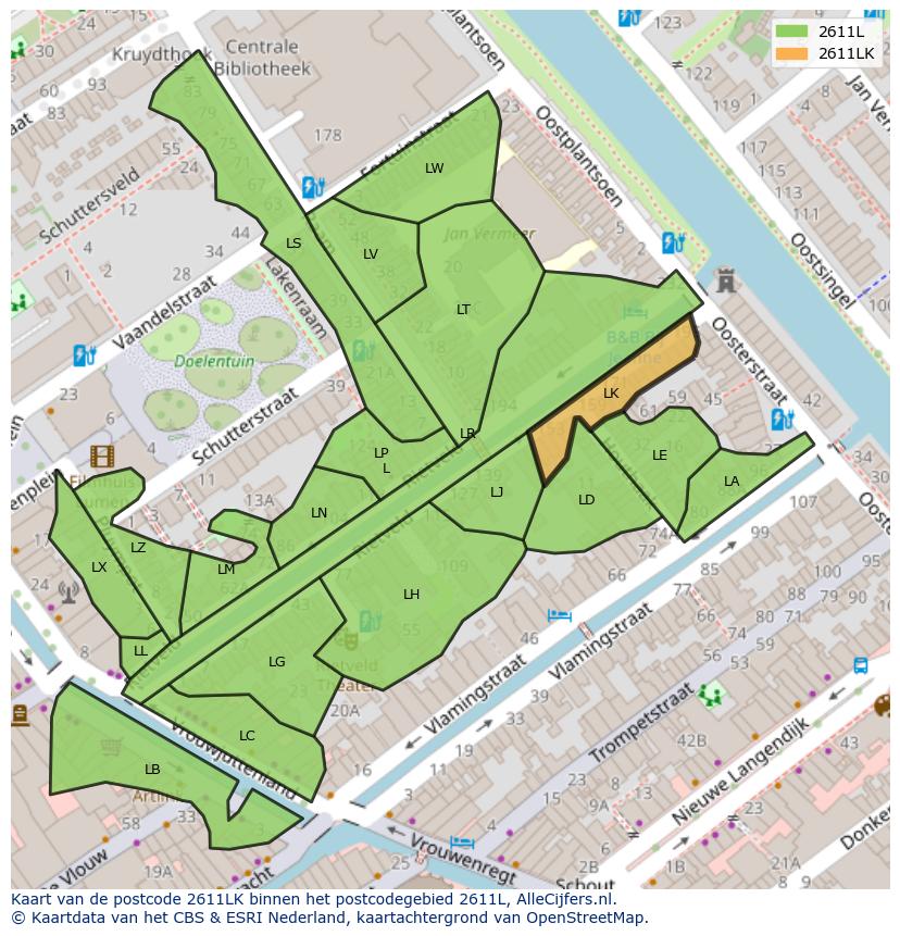 Afbeelding van het postcodegebied 2611 LK op de kaart.