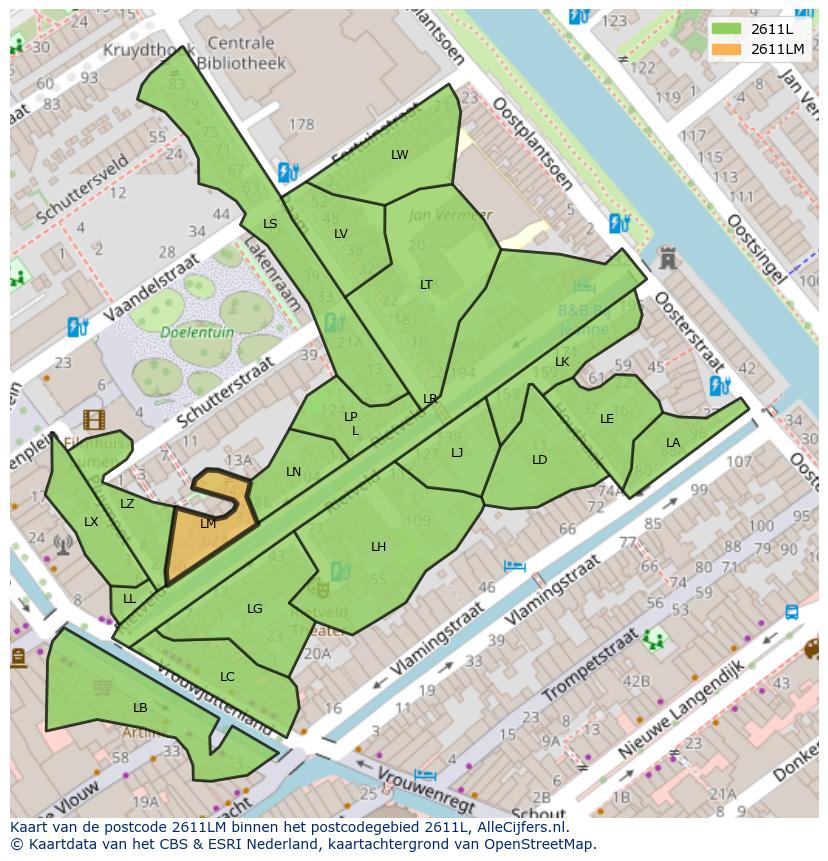 Afbeelding van het postcodegebied 2611 LM op de kaart.