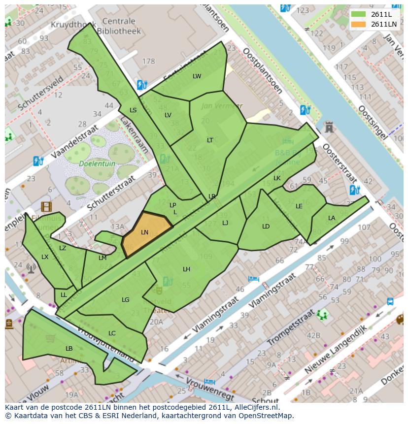 Afbeelding van het postcodegebied 2611 LN op de kaart.
