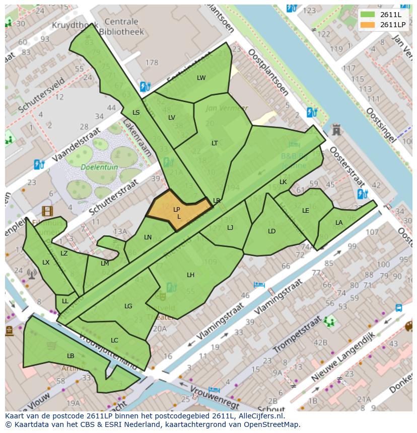 Afbeelding van het postcodegebied 2611 LP op de kaart.