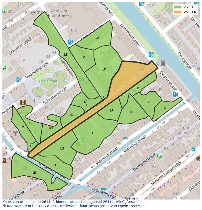 Afbeelding van het postcodegebied 2611 LR op de kaart.
