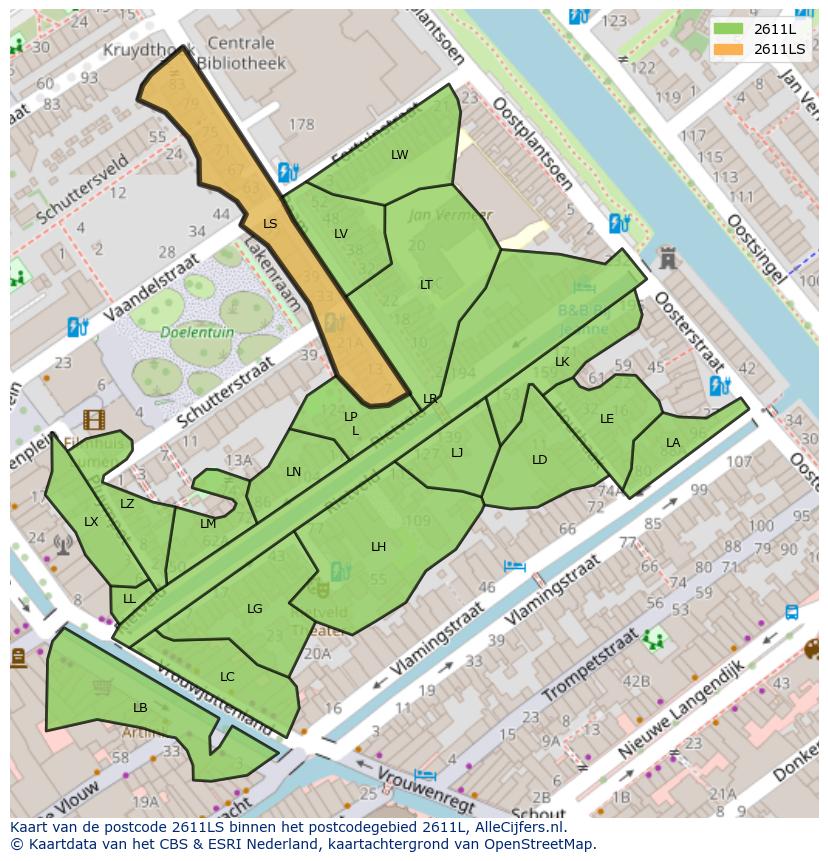 Afbeelding van het postcodegebied 2611 LS op de kaart.