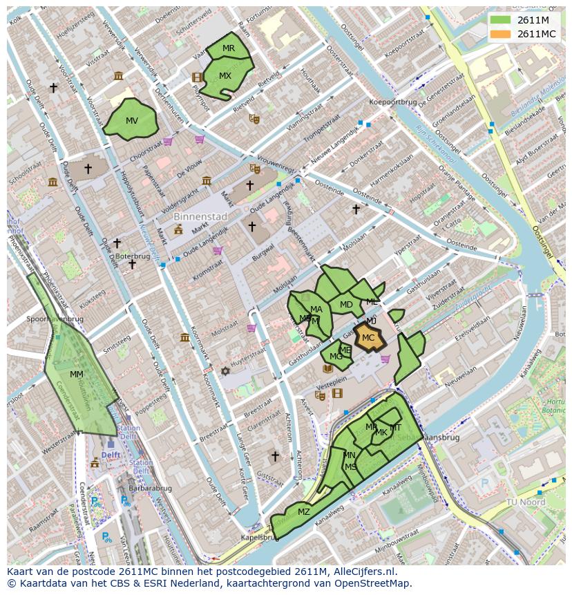 Afbeelding van het postcodegebied 2611 MC op de kaart.