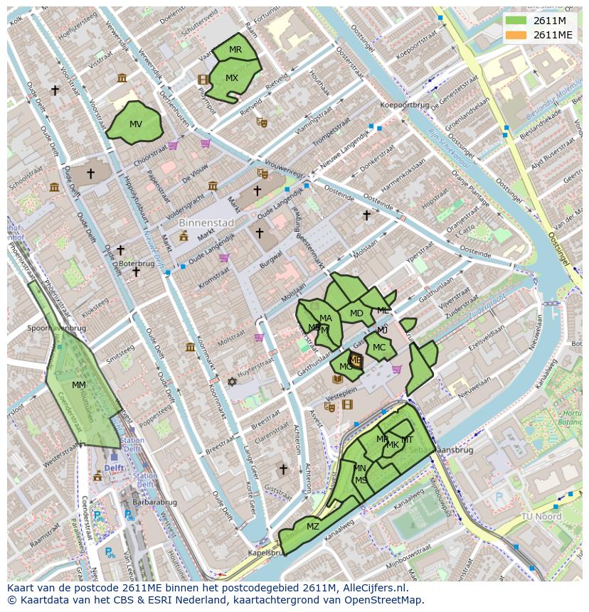 Afbeelding van het postcodegebied 2611 ME op de kaart.
