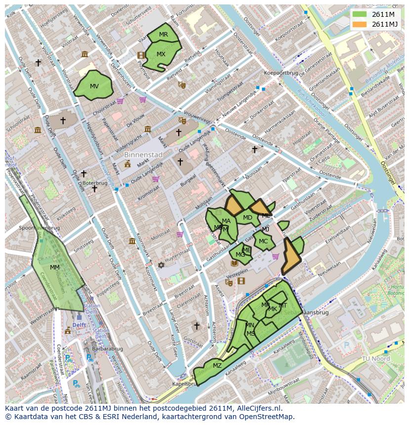 Afbeelding van het postcodegebied 2611 MJ op de kaart.