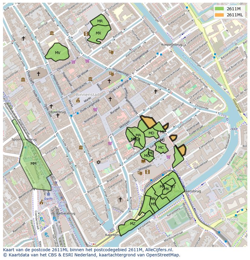 Afbeelding van het postcodegebied 2611 ML op de kaart.