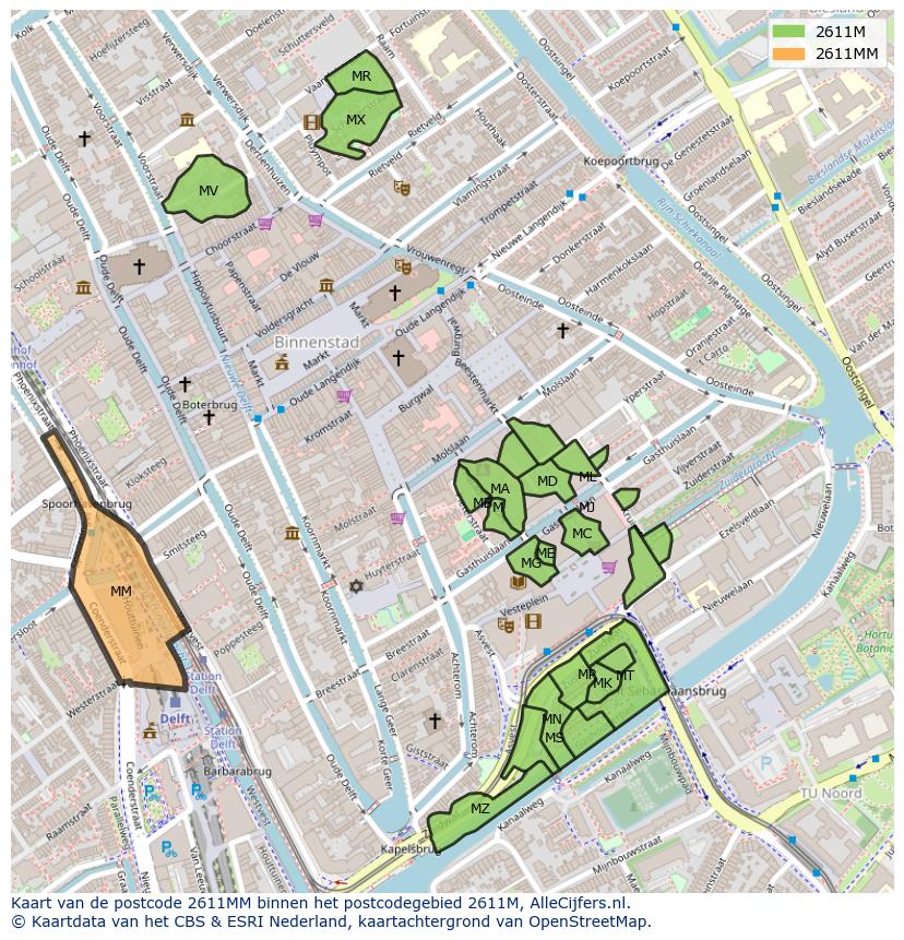 Afbeelding van het postcodegebied 2611 MM op de kaart.