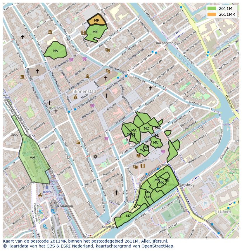 Afbeelding van het postcodegebied 2611 MR op de kaart.