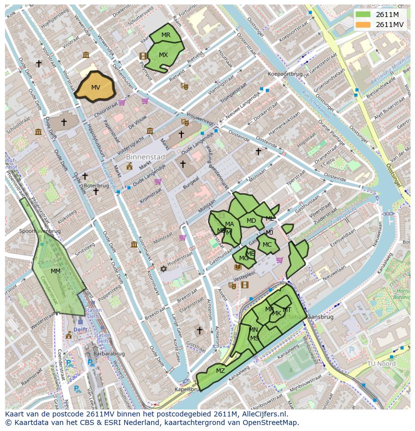Afbeelding van het postcodegebied 2611 MV op de kaart.