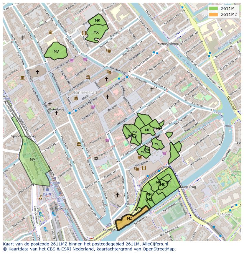 Afbeelding van het postcodegebied 2611 MZ op de kaart.