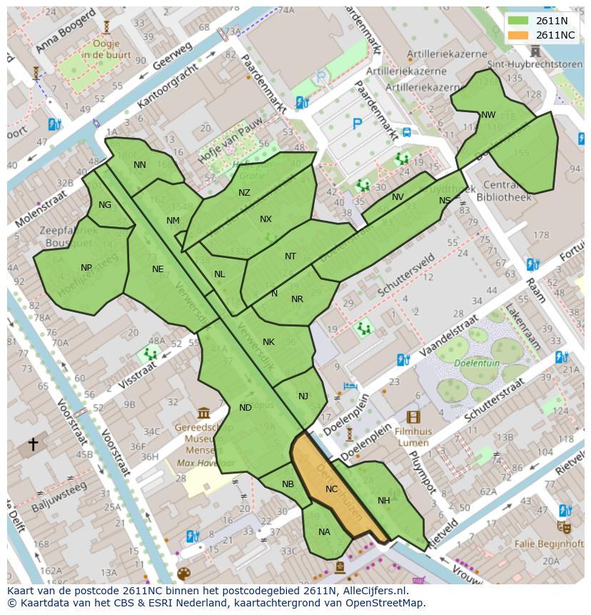 Afbeelding van het postcodegebied 2611 NC op de kaart.
