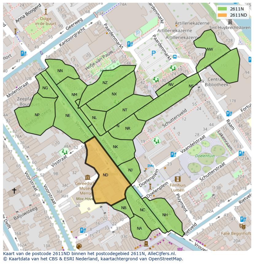 Afbeelding van het postcodegebied 2611 ND op de kaart.