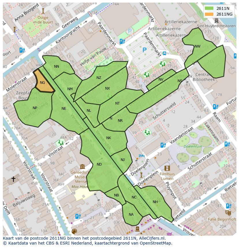 Afbeelding van het postcodegebied 2611 NG op de kaart.