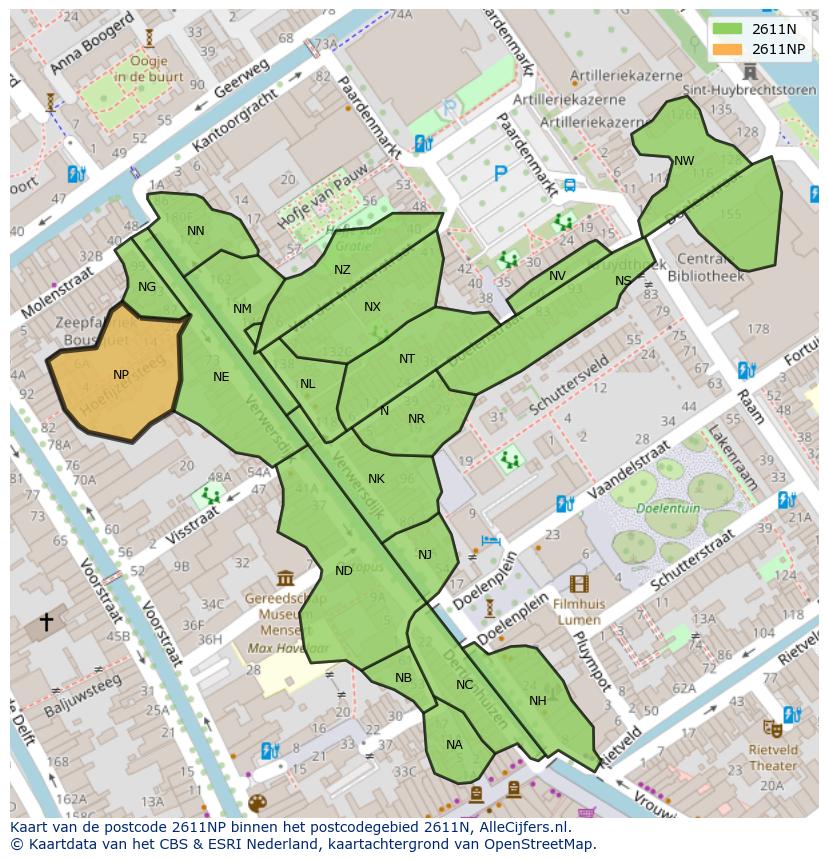 Afbeelding van het postcodegebied 2611 NP op de kaart.