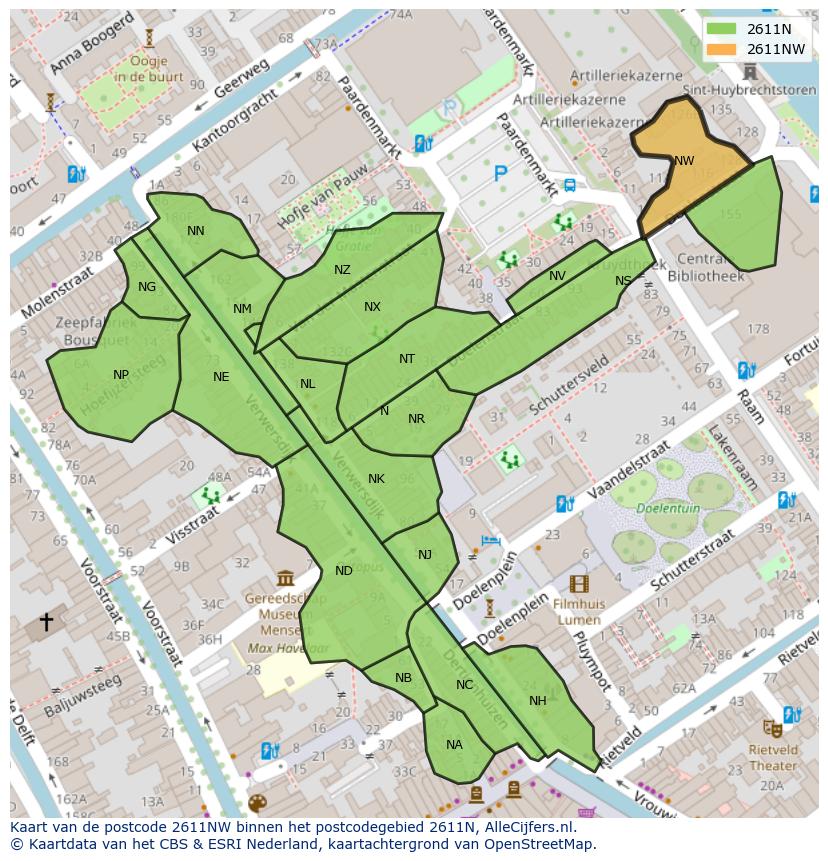 Afbeelding van het postcodegebied 2611 NW op de kaart.