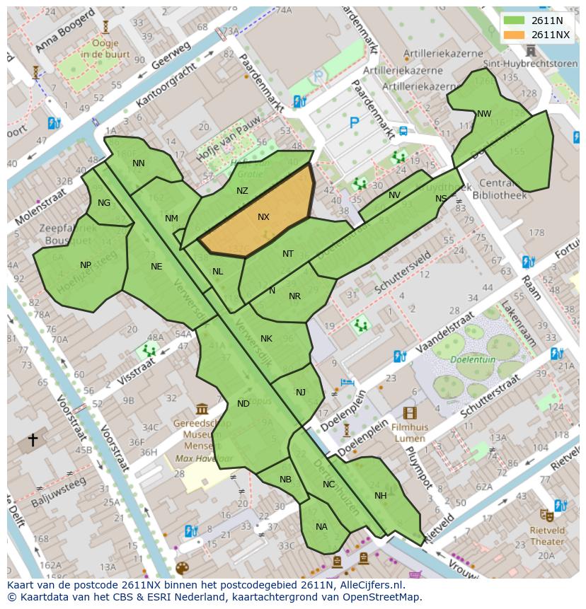 Afbeelding van het postcodegebied 2611 NX op de kaart.