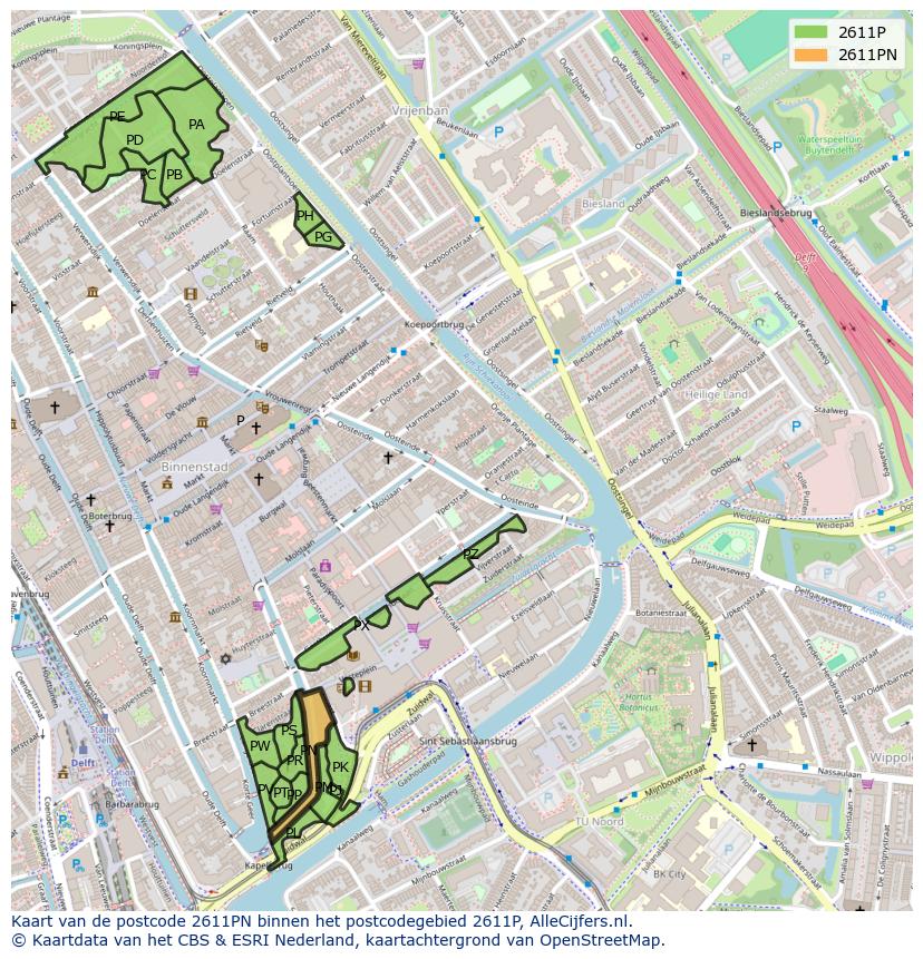 Afbeelding van het postcodegebied 2611 PN op de kaart.