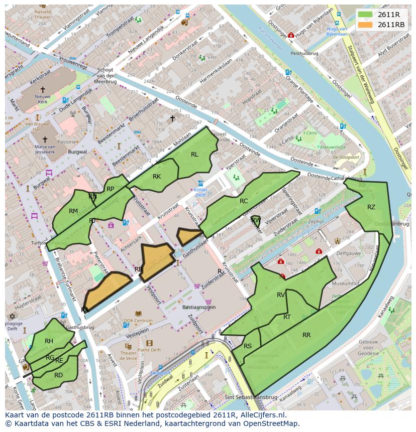 Afbeelding van het postcodegebied 2611 RB op de kaart.