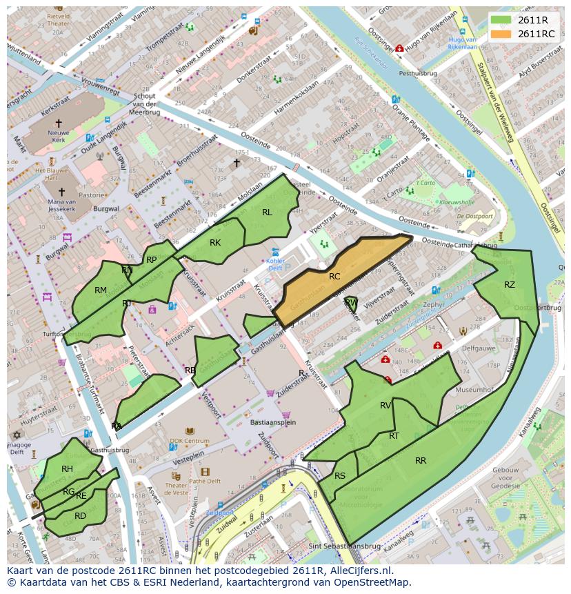 Afbeelding van het postcodegebied 2611 RC op de kaart.
