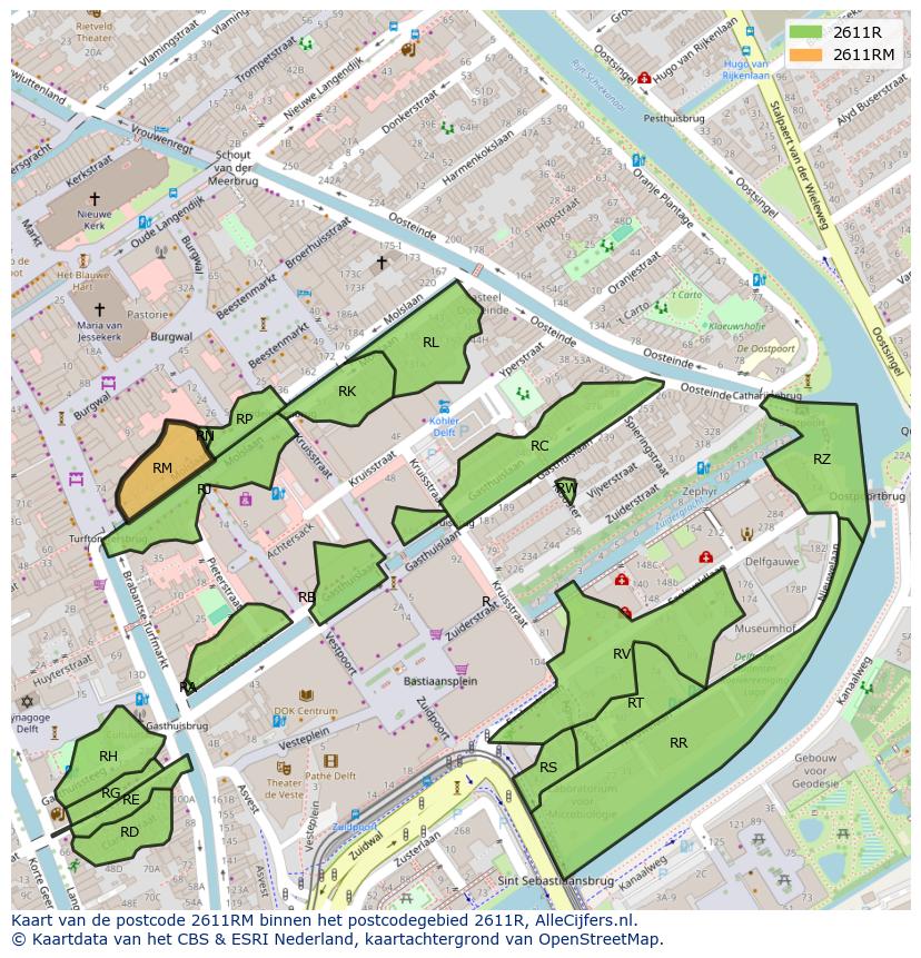 Afbeelding van het postcodegebied 2611 RM op de kaart.