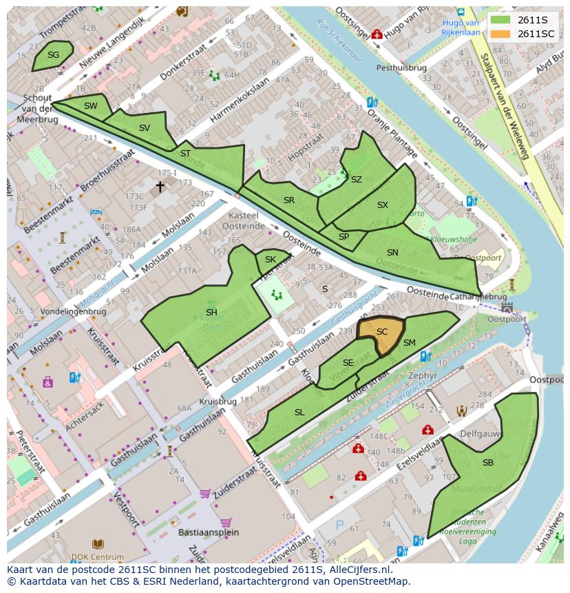 Afbeelding van het postcodegebied 2611 SC op de kaart.