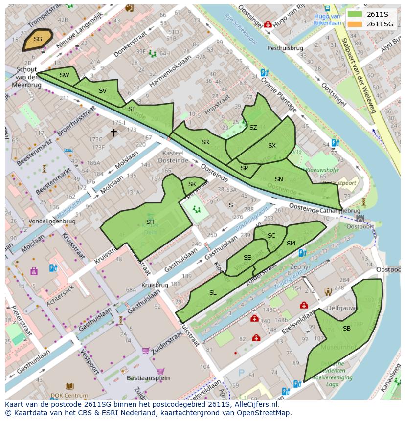 Afbeelding van het postcodegebied 2611 SG op de kaart.
